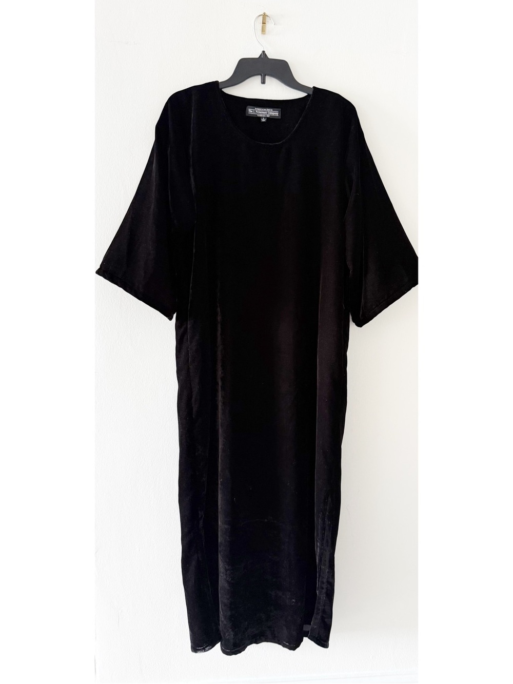 The J. Peterman Company Black Velvet Kimono Sleeve Caftan Maxi Dress Size Small